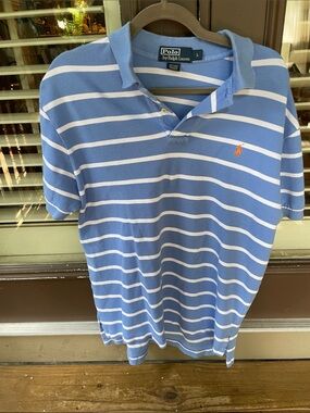 Polo Ralph Lauren Blue White Striped Short Sleeve Polo Shirt Men’s Large